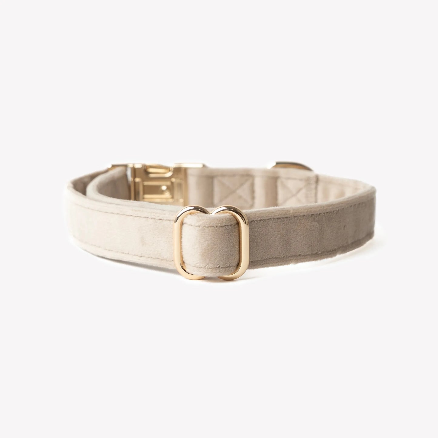 Sand Velvet Dog Collar by FURLOU in small size, perfect for stylish pups; soft texture and elegant design for comfort.