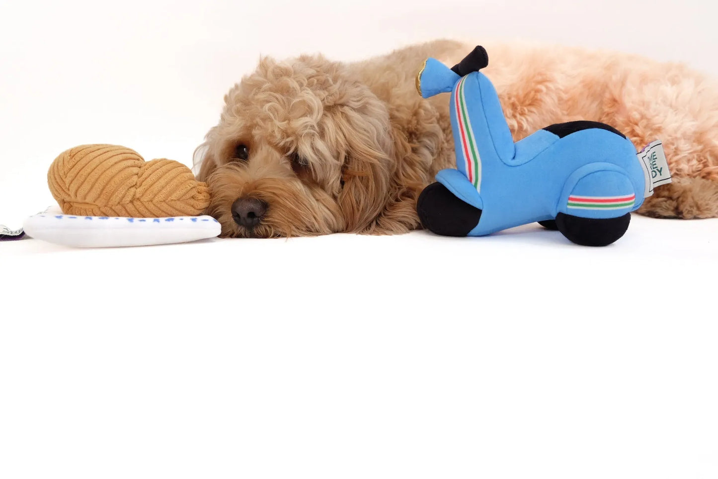 Scooter Pet Plush Toy by Come Here Buddy, a 12-inch soft dog toy in vibrant colors, perfect for playful pups and cuddly co...