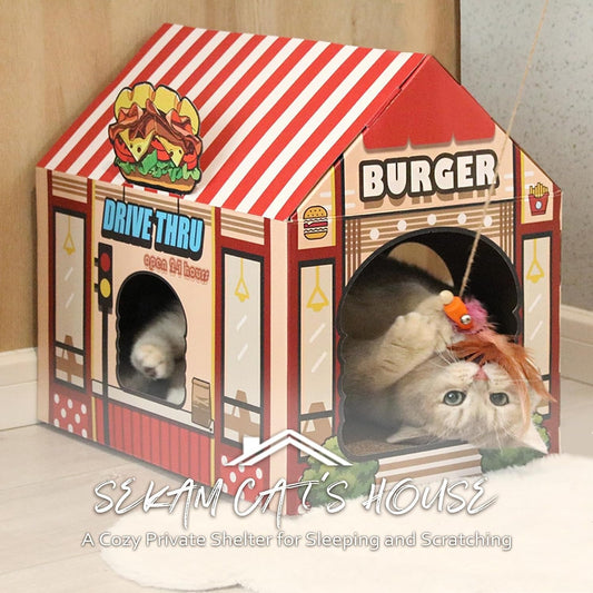 Purrfect Pet Kingdom durable cat scratching house for indoor cats designed like a fast-food restaurant