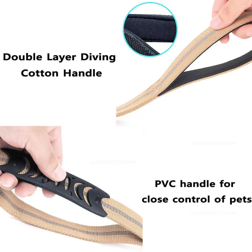 Heavy duty dog leash for large dogs featuring a double layer diving cotton handle for comfort and control