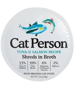 Cat Person Cat Shredded Tuna & Salmon In Broth 2.75oz - Cat Person Cat Food - The Family Pet
