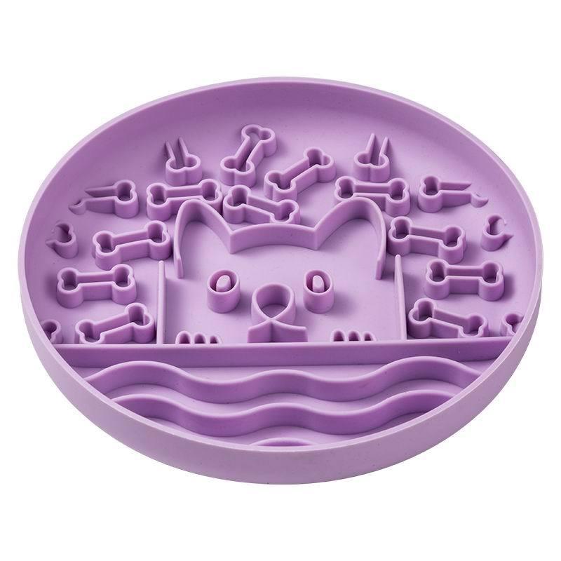 Purrfect Pet Kingdom Dog Lick Mat in Purple as a silicone slow feeder for dogs with fun bone shapes