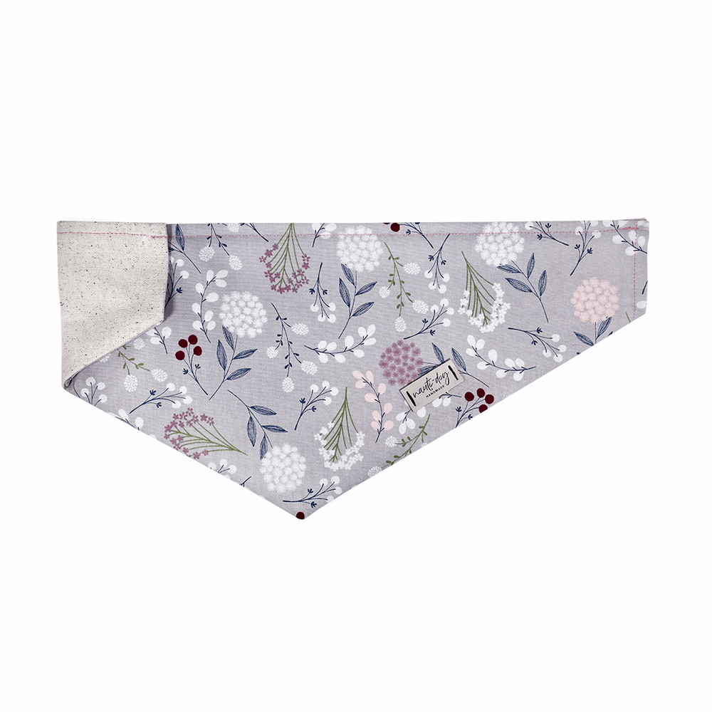 Silver floral pet bandana for dogs with a stylish design from Purrfect Pet Kingdom