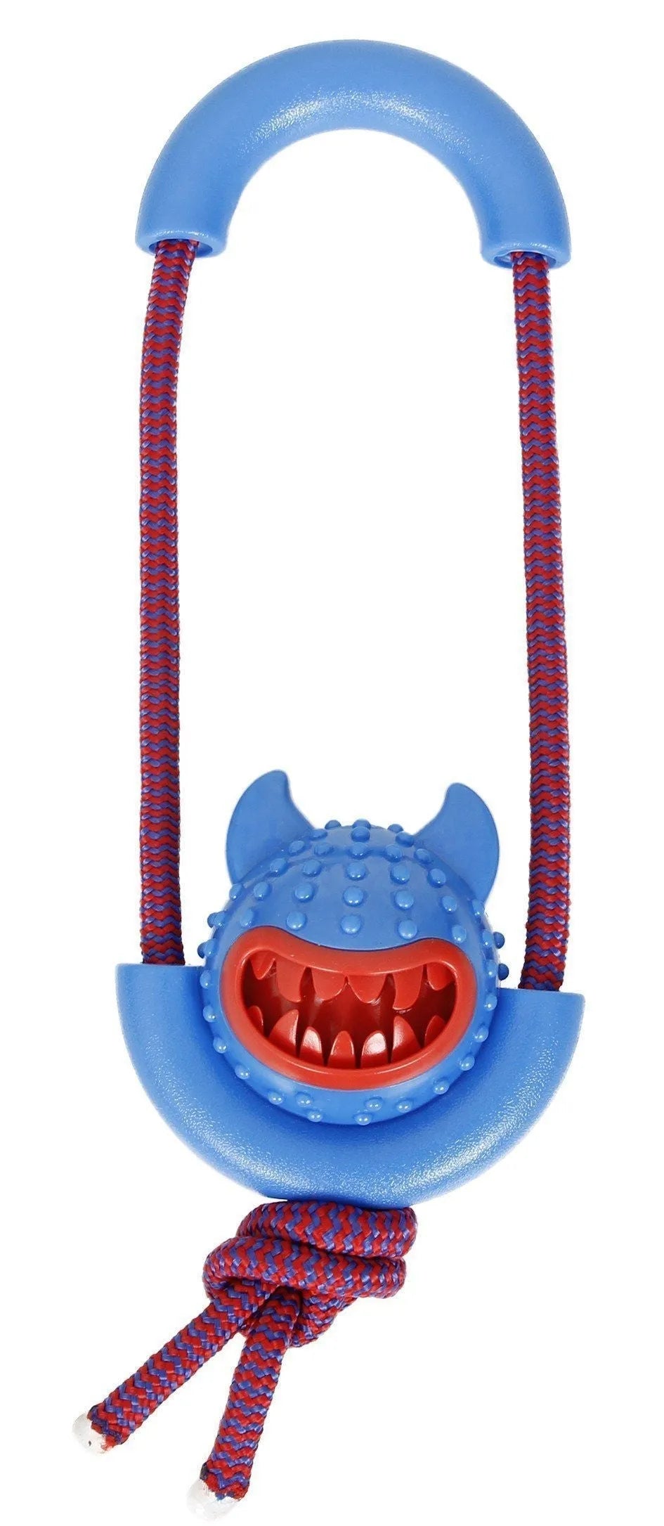 Sling-Away Jute Treat Dispensing Dog Toy with Squeaker by Purrfect Pet Kingdom® in blue, perfect for interactive play and mental stimul...