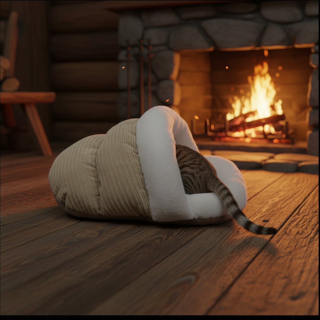 Slipper bed by fireplace