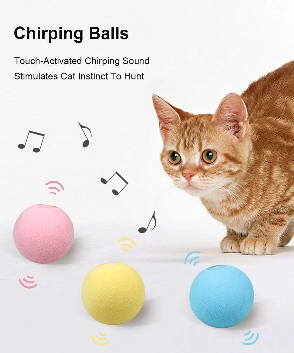 Smart Cat Toys Ball by Stevvex in blue, interactive chirping ball for cat training and exercise, perfect for playful pets.