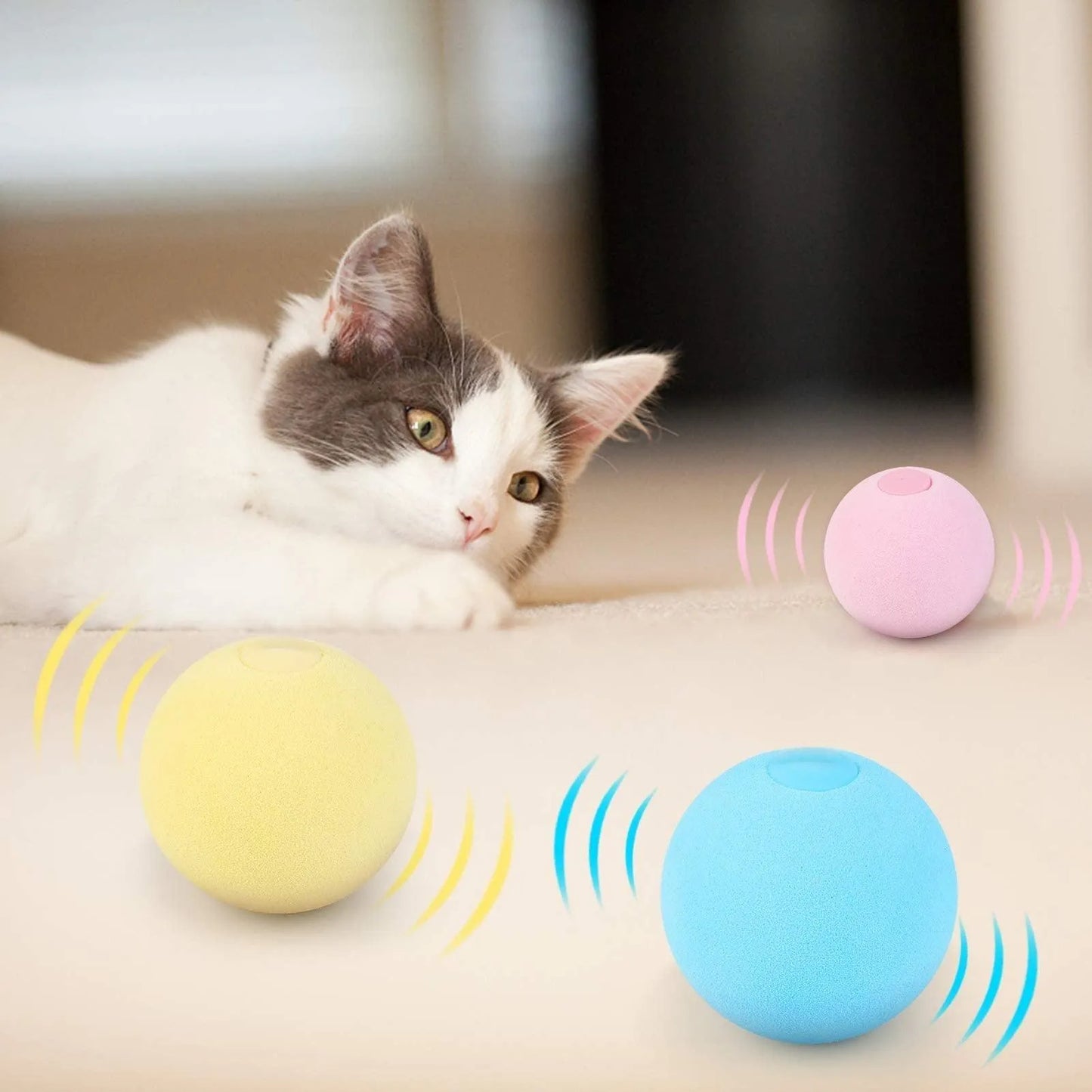 Smart Cat Toys Ball by Stevvex in blue, interactive catnip training toy for fun exercise, perfect for playful cats.