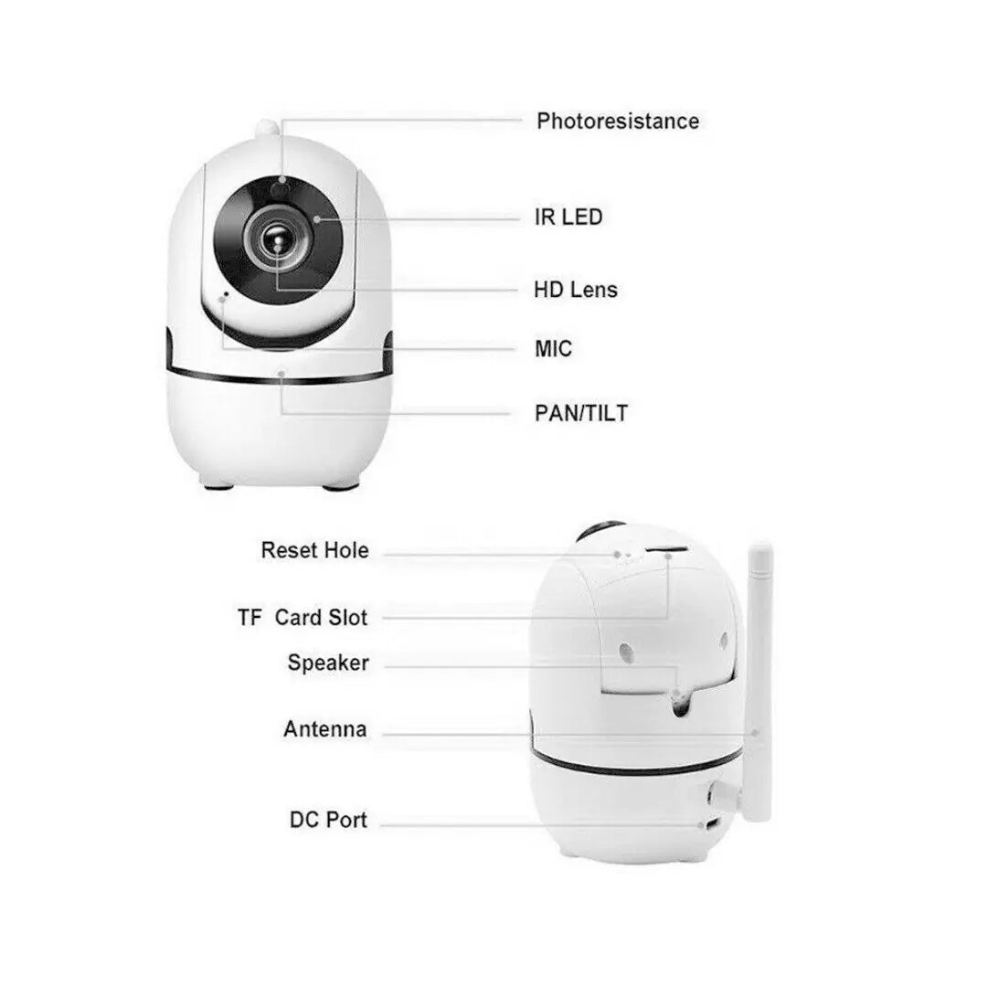 Purrfect Pet Kingdom smart indoor camera with two-way audio featuring HD lens, microphone, and pan/tilt functionality