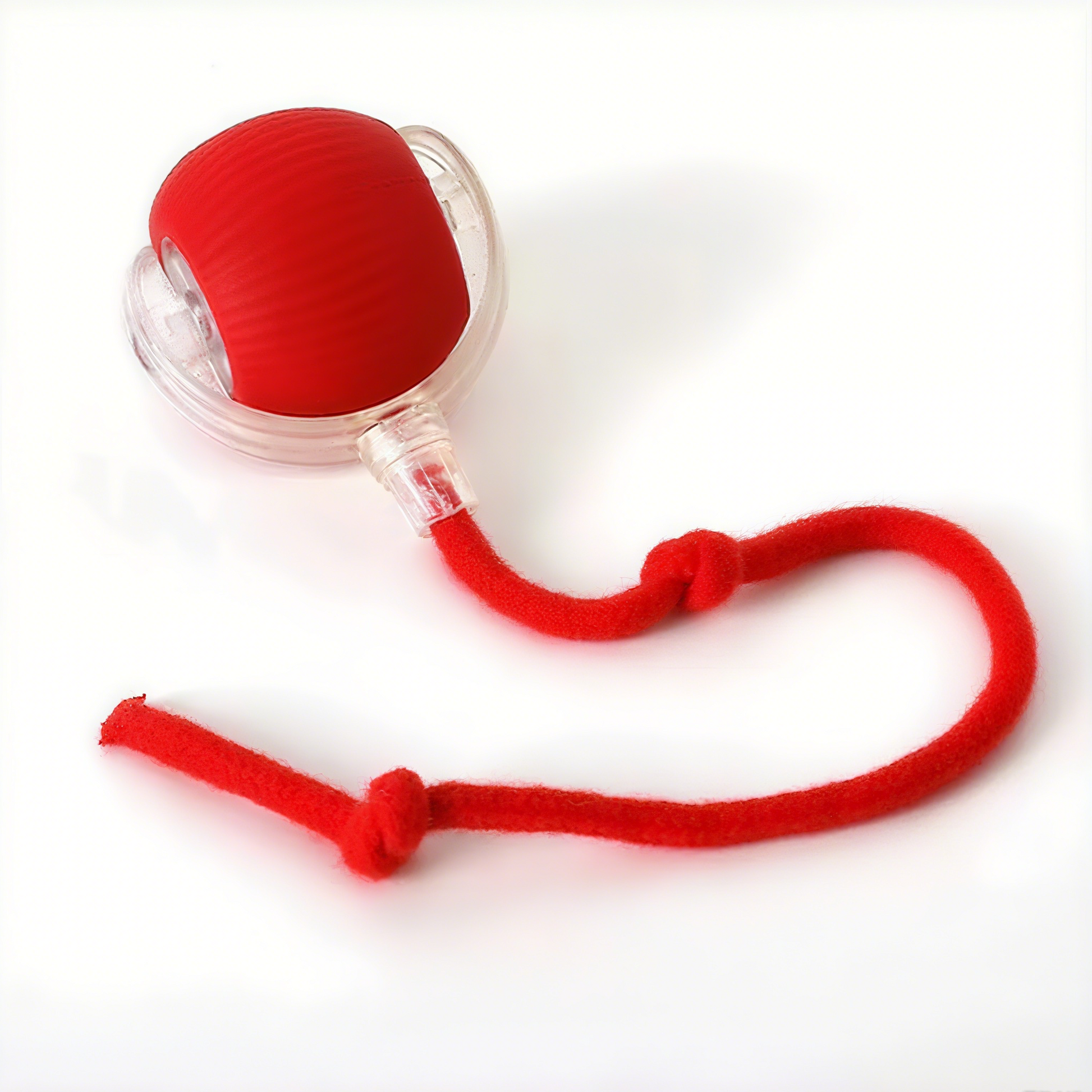 Red smart interactive cat toy ball with a soft string for engaging playtime for cats