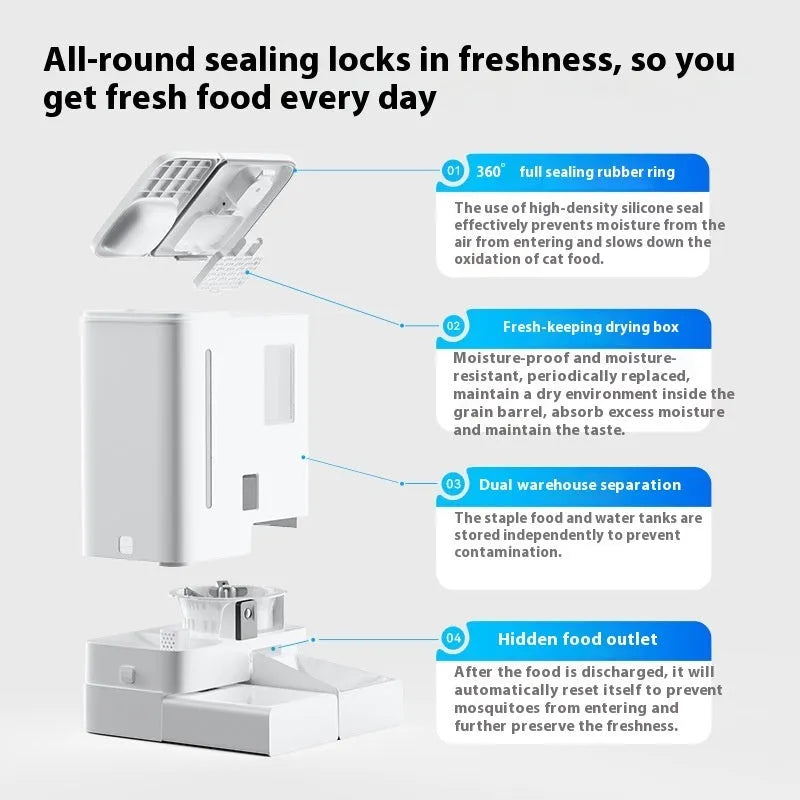 Smart WiFi Pet Feeder by Purrfect Pet Kingdom, featuring an HD camera and 6L steel bowl, ideal for luxury pet care.