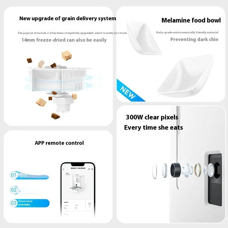 Smart WiFi Pet Feeder by Purrfect Pet Kingdom, featuring an HD camera, 6L steel bowl, and interactive luxury design.