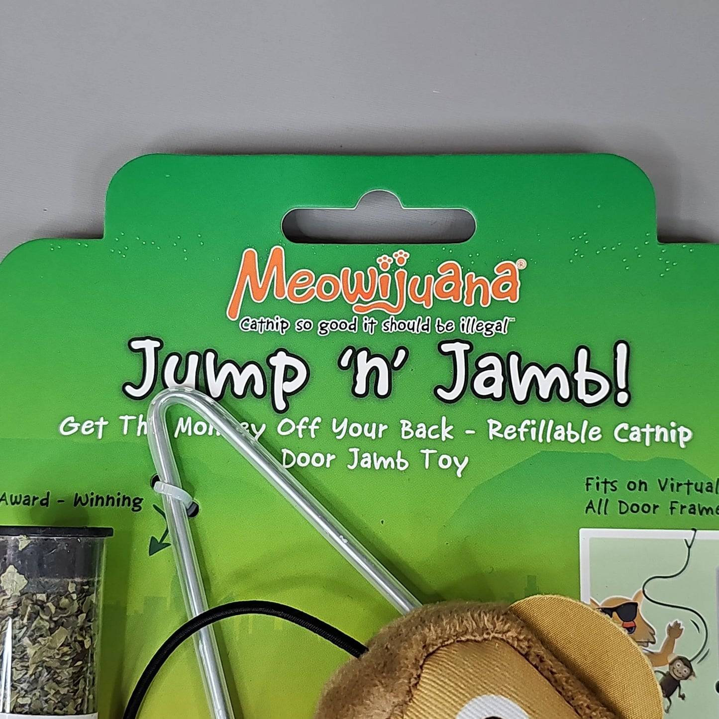SMARTER PAW Meowijuana Organic Catnip Toy Jump 'n' Jamb Monkey by PayWut, a fun door jamb cat toy in vibrant colors, perfe...