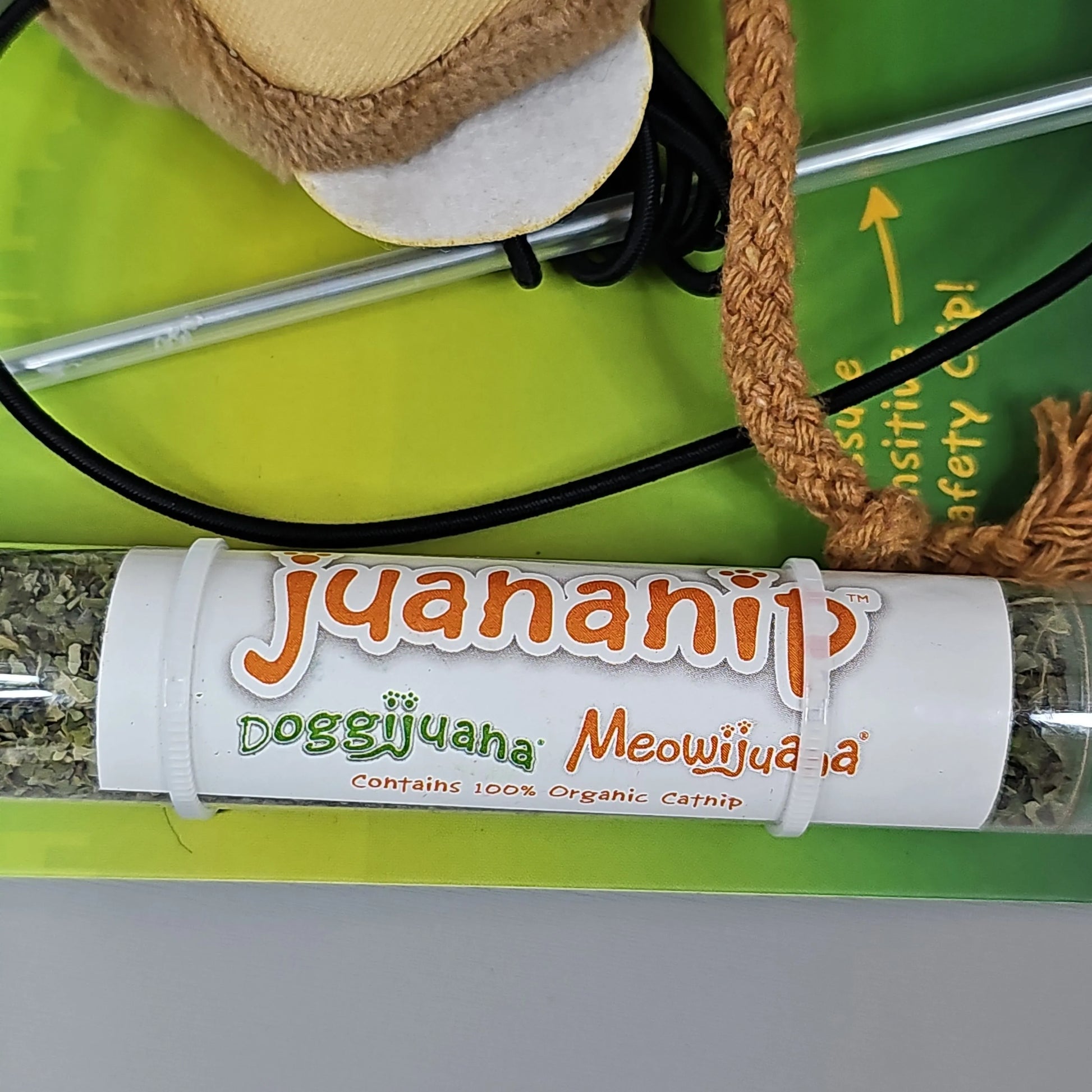 Smarter Paw Meowijuana Organic Catnip Toy Jump 'n' Jamb Monkey by PayWut, colorful door jamb toy for cats, size 3.00.