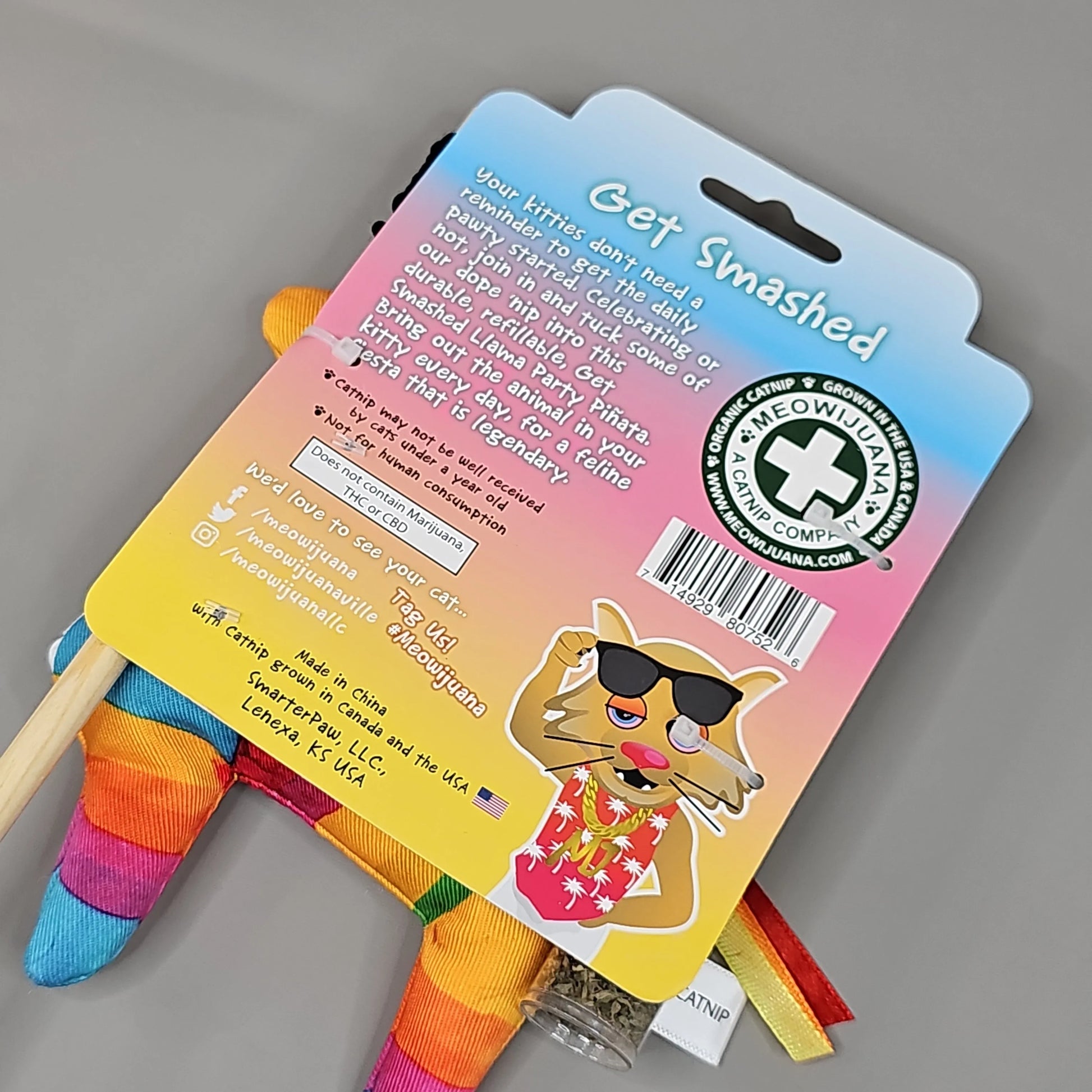 SMARTER PAW Meowijuana Organic Catnip Toy Get Smashed Llama Party Pinata by PayWut, colorful and fun cat toy for playful p...