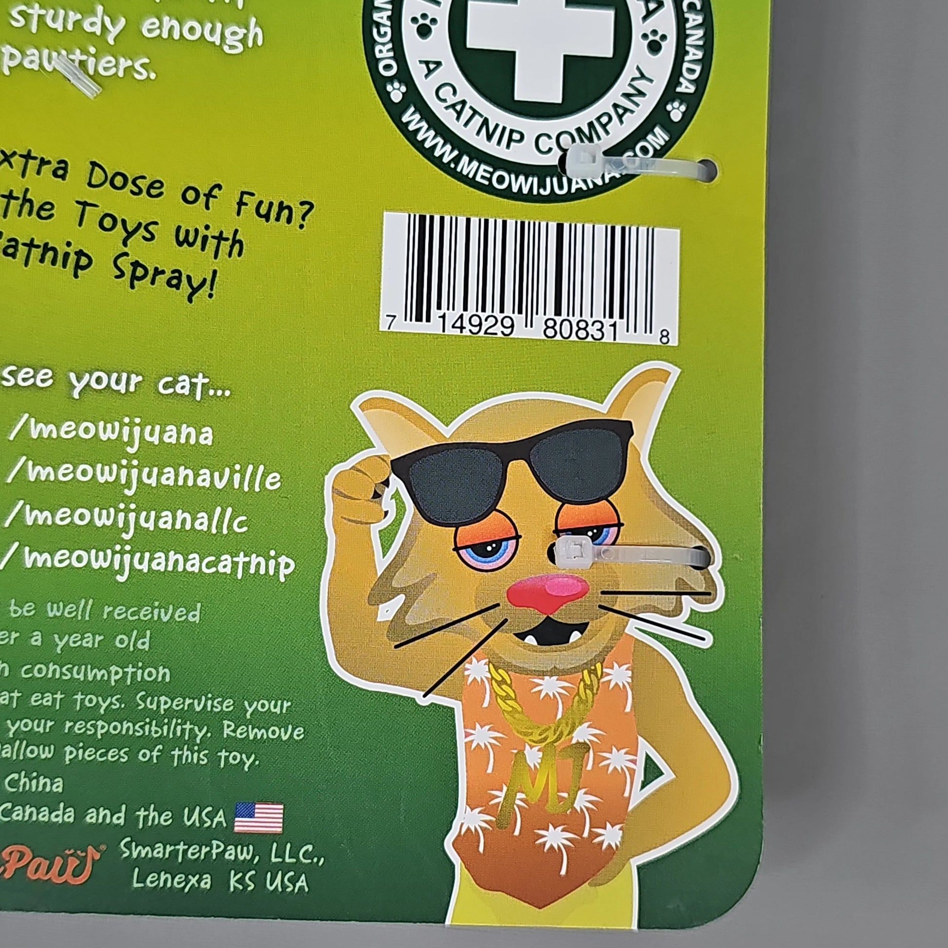 SMARTER PAW Meowijuana Organic Catnip Toy Jump 'n' Jamb Monkey by PayWut, featuring a playful monkey design, perfect for c...