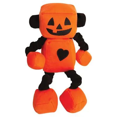 SnugArooz Jack-O-Bot 13" dog toy by Purrfect Pet Kingdom®, perfect for Halloween fun, featuring a vibrant orange color.