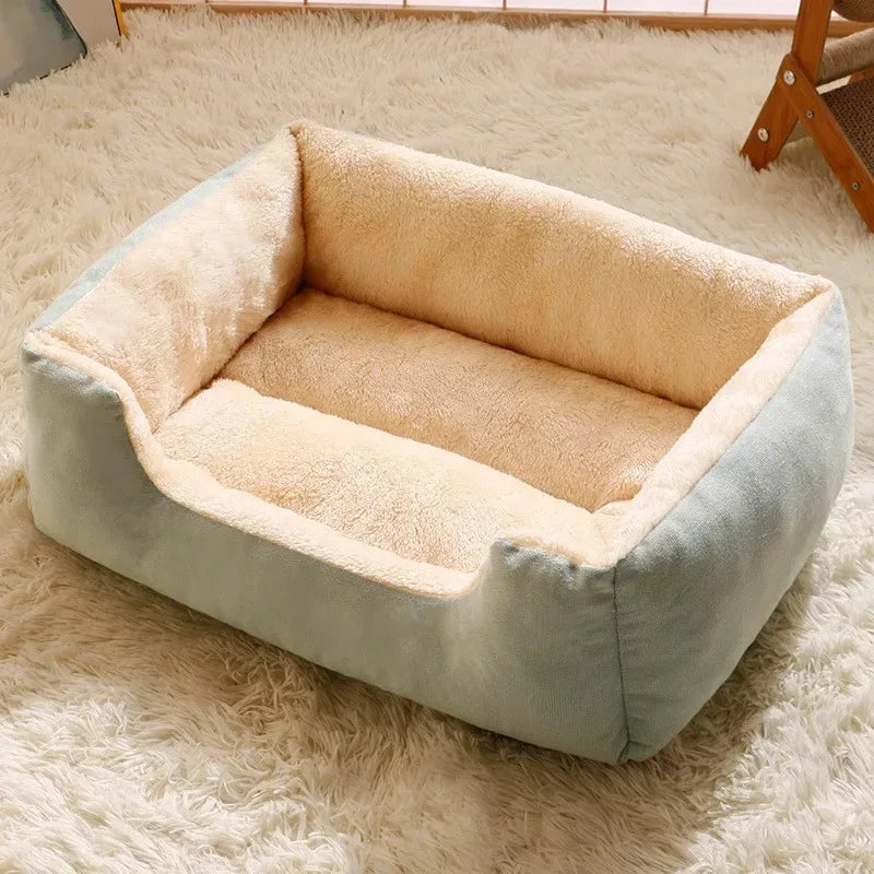 WTN Essentials soft cat house with washable cover in cozy beige and blue design for comfortable pet lounging
