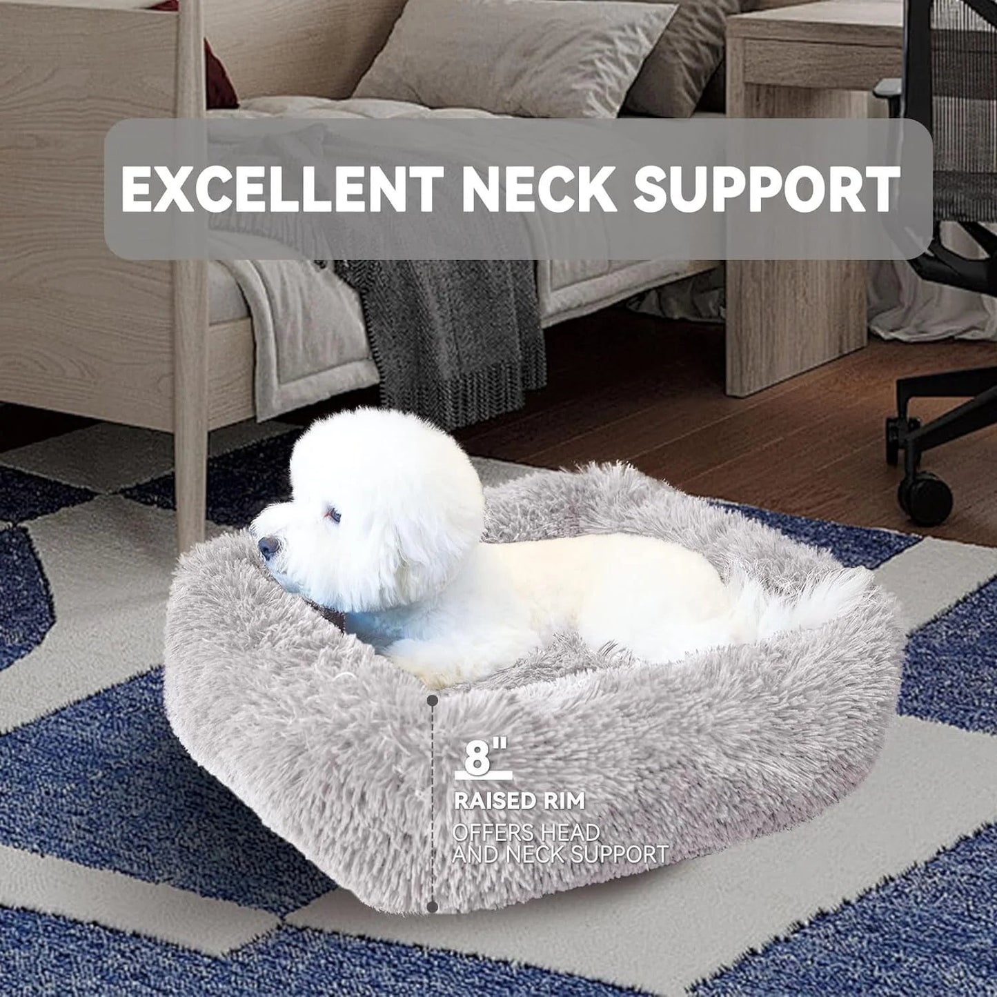 Soft cozy cat bed with raised rim for excellent head and neck support for pets