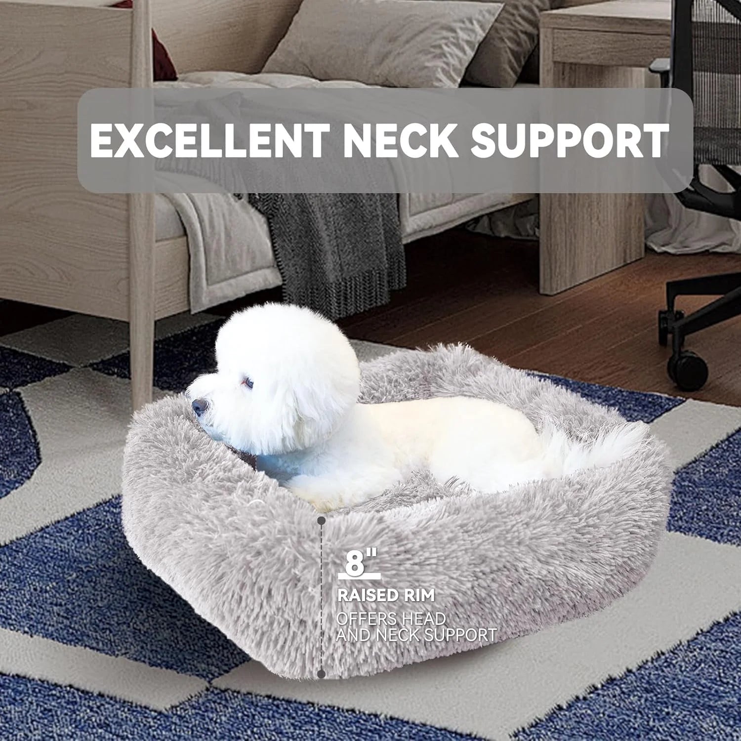 Soft cozy cat bed with raised rim for excellent head and neck support for pets