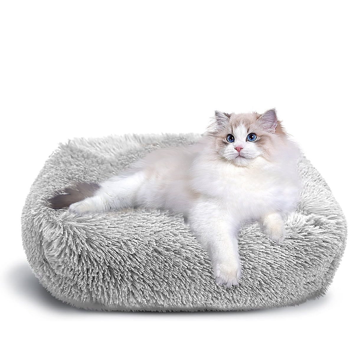 Soft cozy cat bed in gray with plush texture for ultimate comfort for your feline friend