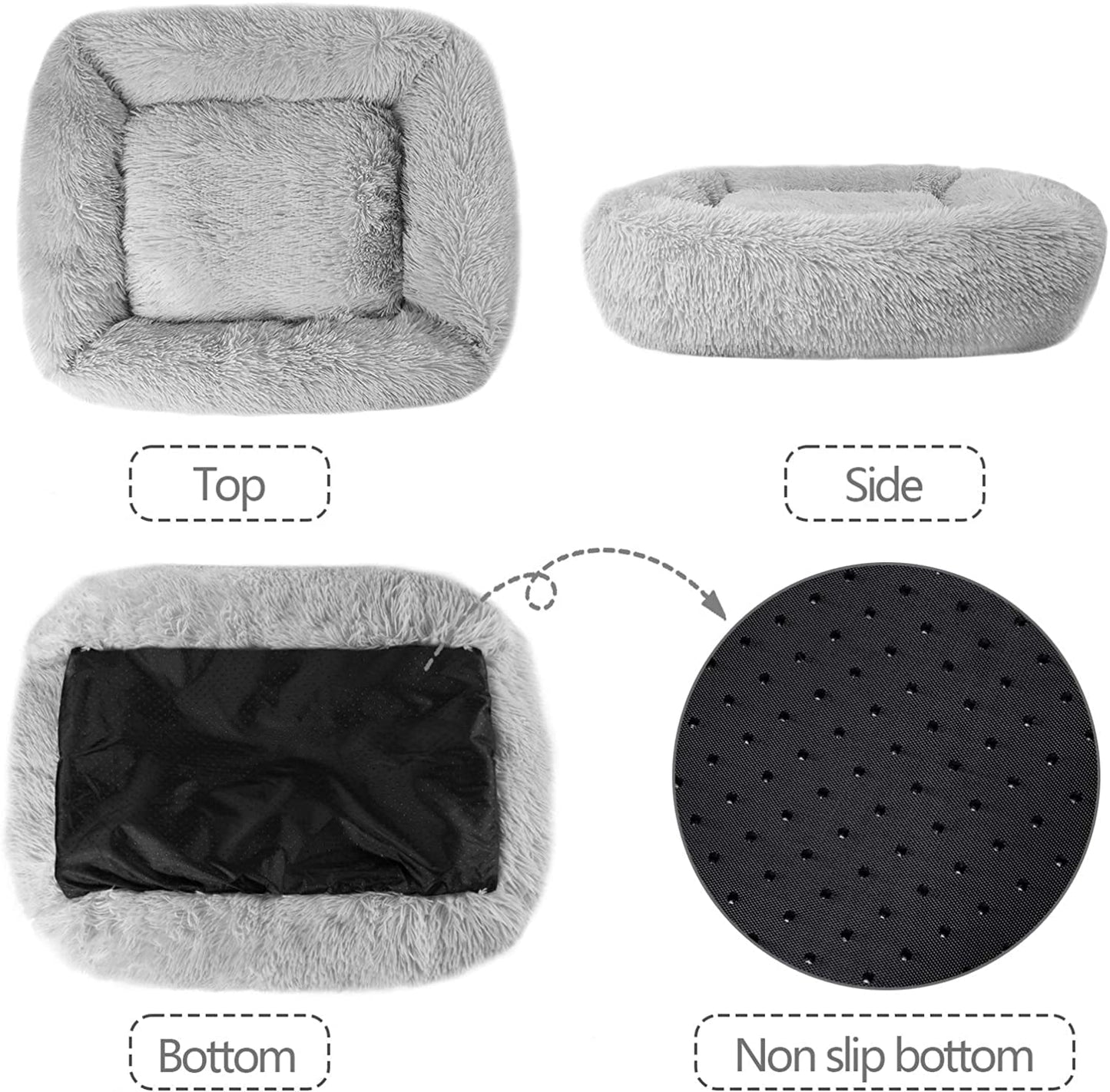Soft cozy cat bed in gray with non-slip bottom and plush sides for ultimate comfort