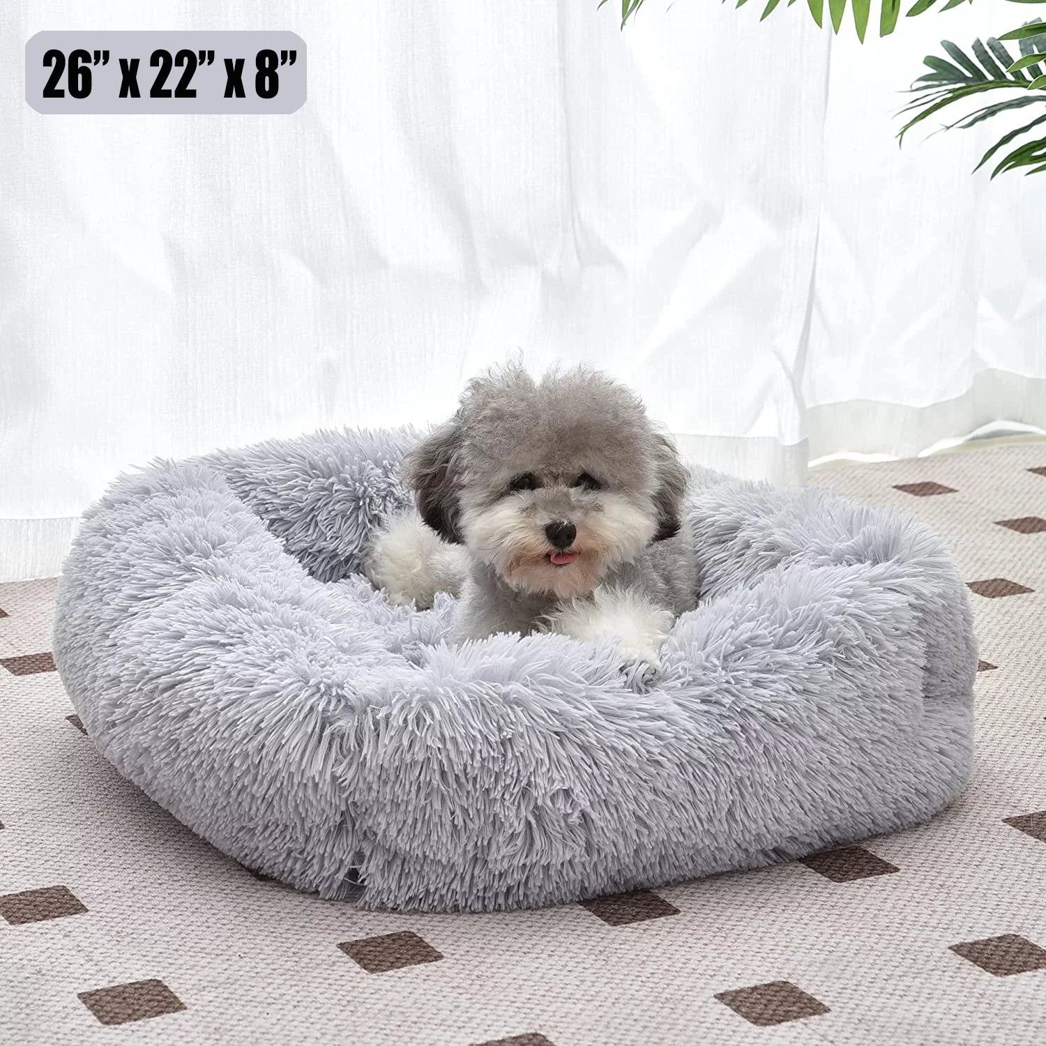 Soft cozy cat bed in gray plush fabric, perfect for cats and small pets to relax and sleep comfortably