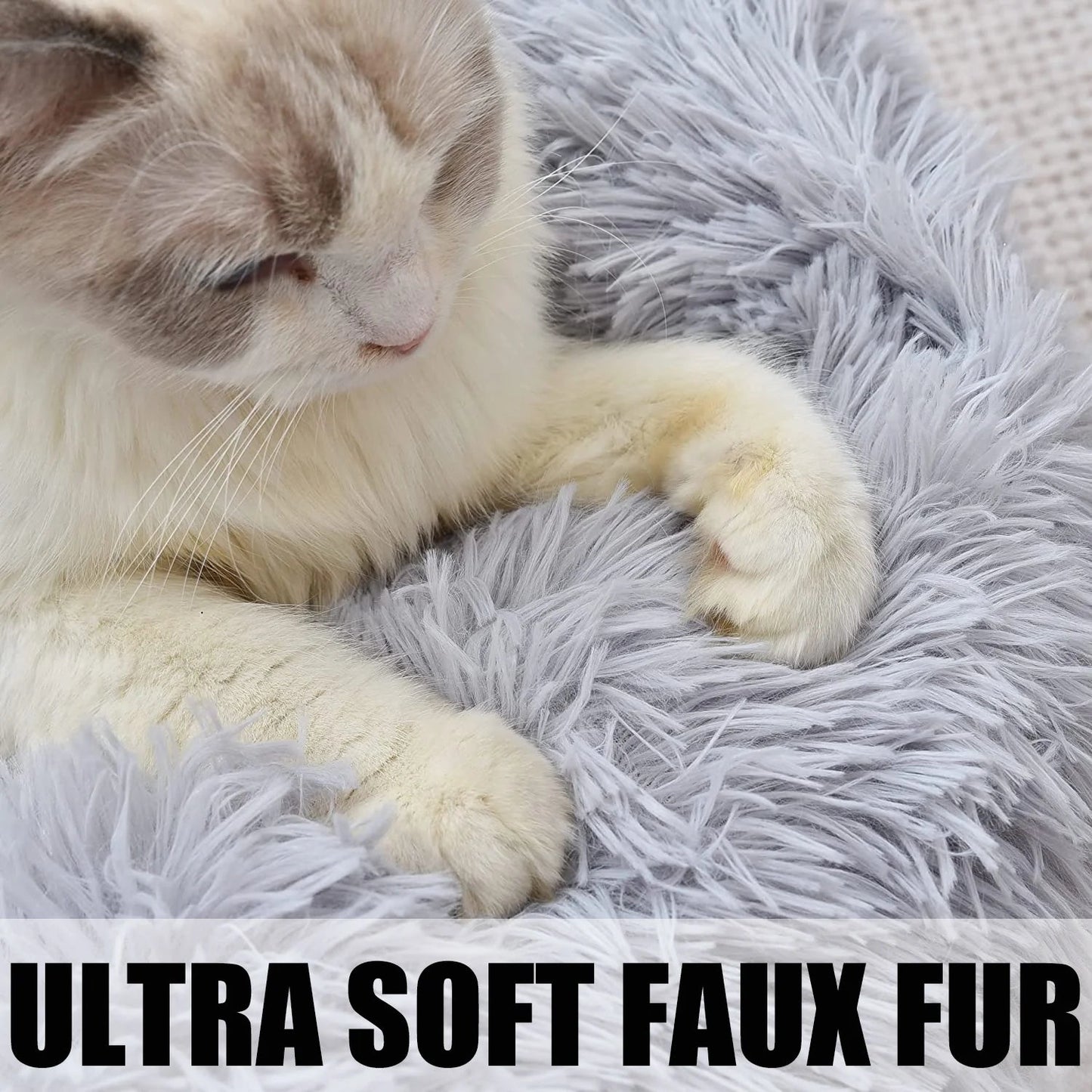 Ultra Soft Cozy Cat Bed in Grey Faux Fur Ideal for Cats to Snuggle and Relax