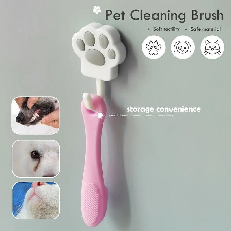 Soft Pet Finger Brush by Stevvex in green, 105x25mm, for dog and cat dental care, ideal for cleaning tear stains and groom...