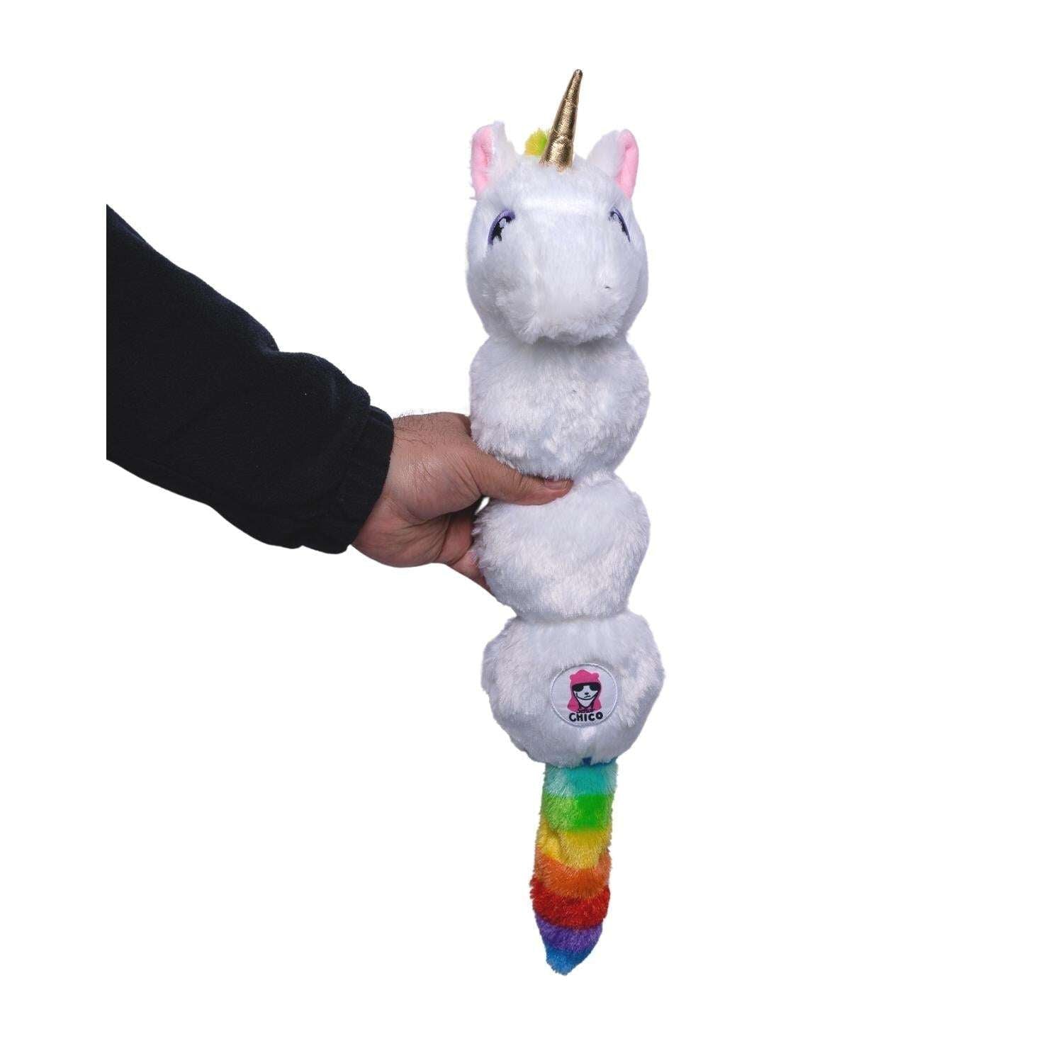 Soft unicorn dog chew toy from Purrfect Pet Kingdom designed for playful and gentle chewing