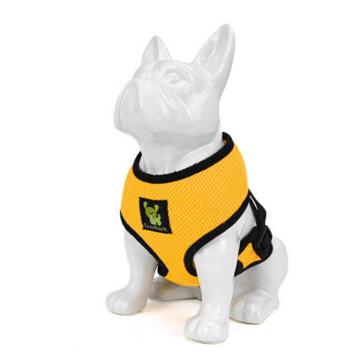 Dog Harness EcoBark Yellow Harness Over-the-Head Soft Mesh - close up product image for dog harness
