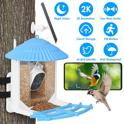 Solar Powered Smart Bird Feeder with PIR Motion AI Two-Way Audio