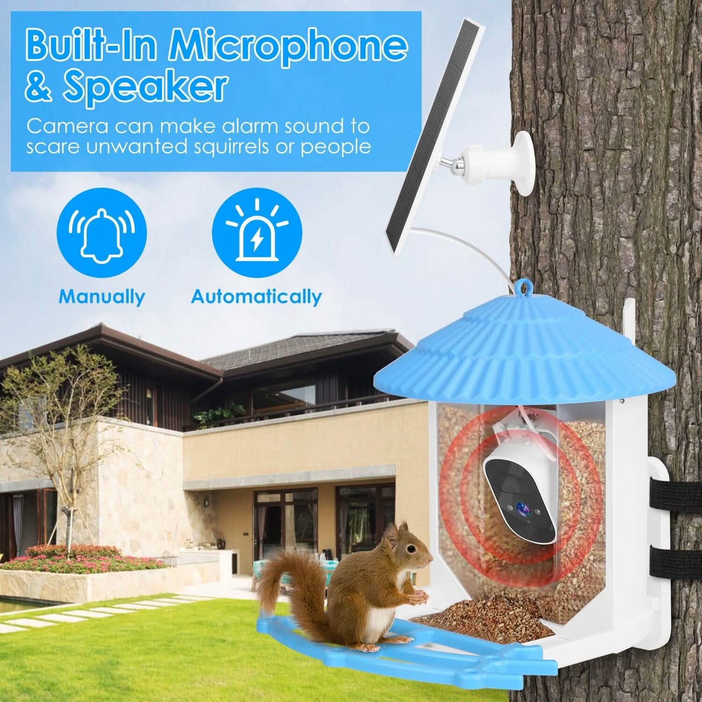Solar Powered Smart Bird Feeder with PIR Motion AI Two-Way Audio