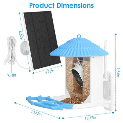 Solar Powered Smart Bird Feeder with PIR Motion AI Two-Way Audio