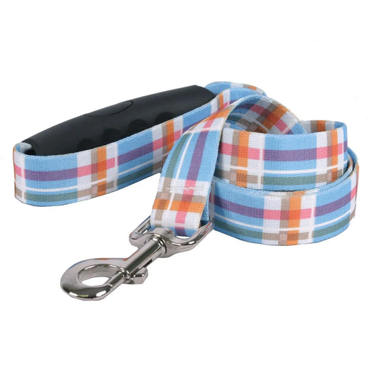 Southern Dawg Madras Blue dog leash by Hot Dog Collars, available in 3/4" wide with EZ Grip handle, showcasing vibrant blu...