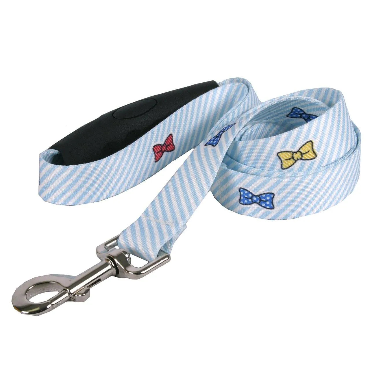 Southern Dawg Seersucker Blue with Bow Ties Premium Dog Leash by Hot Dog Collars, 3/4" Wide with Standard Loop, stylish an...