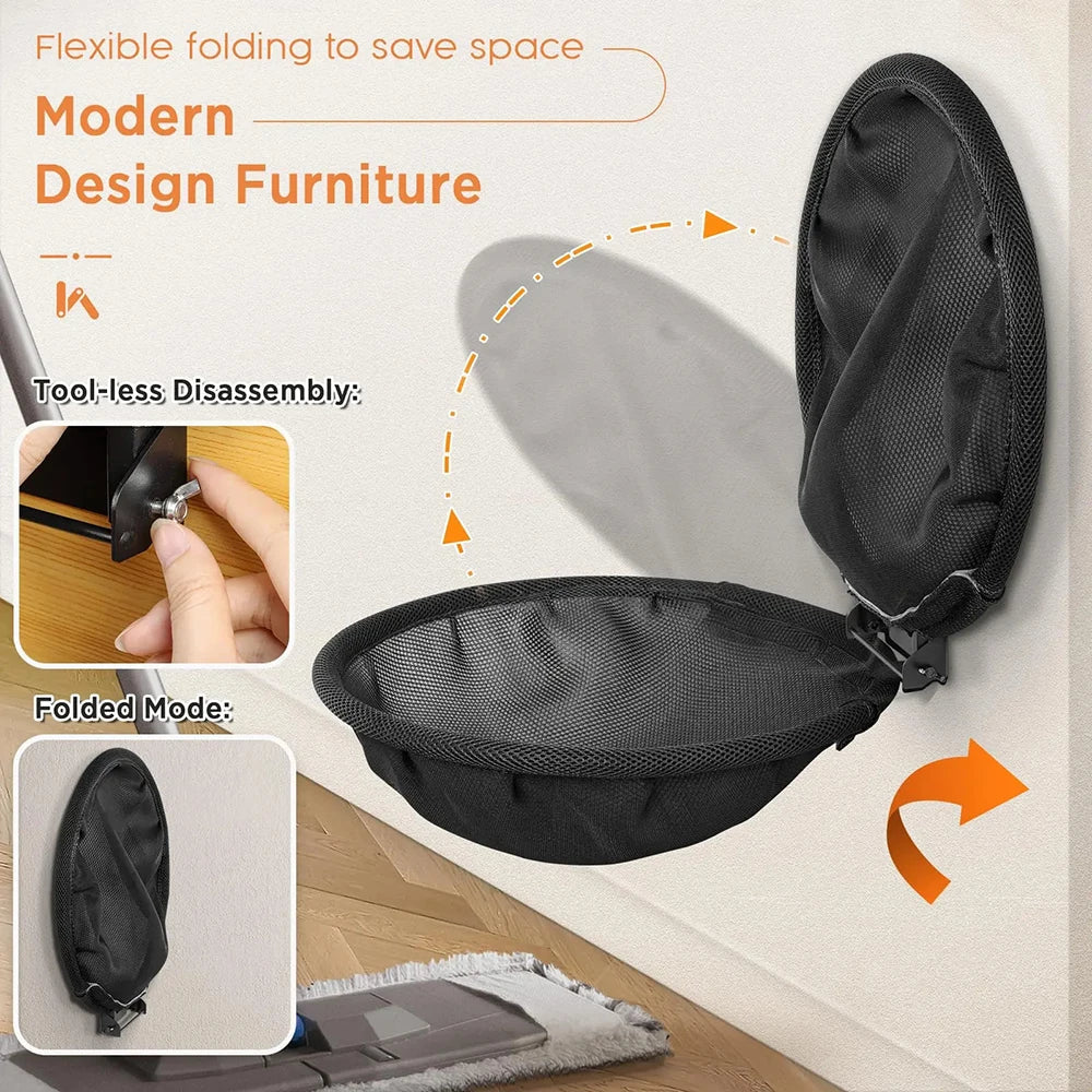 Tail Chasers space-saving cat furniture featuring a flexible wall-mounted perch for easy disassembly