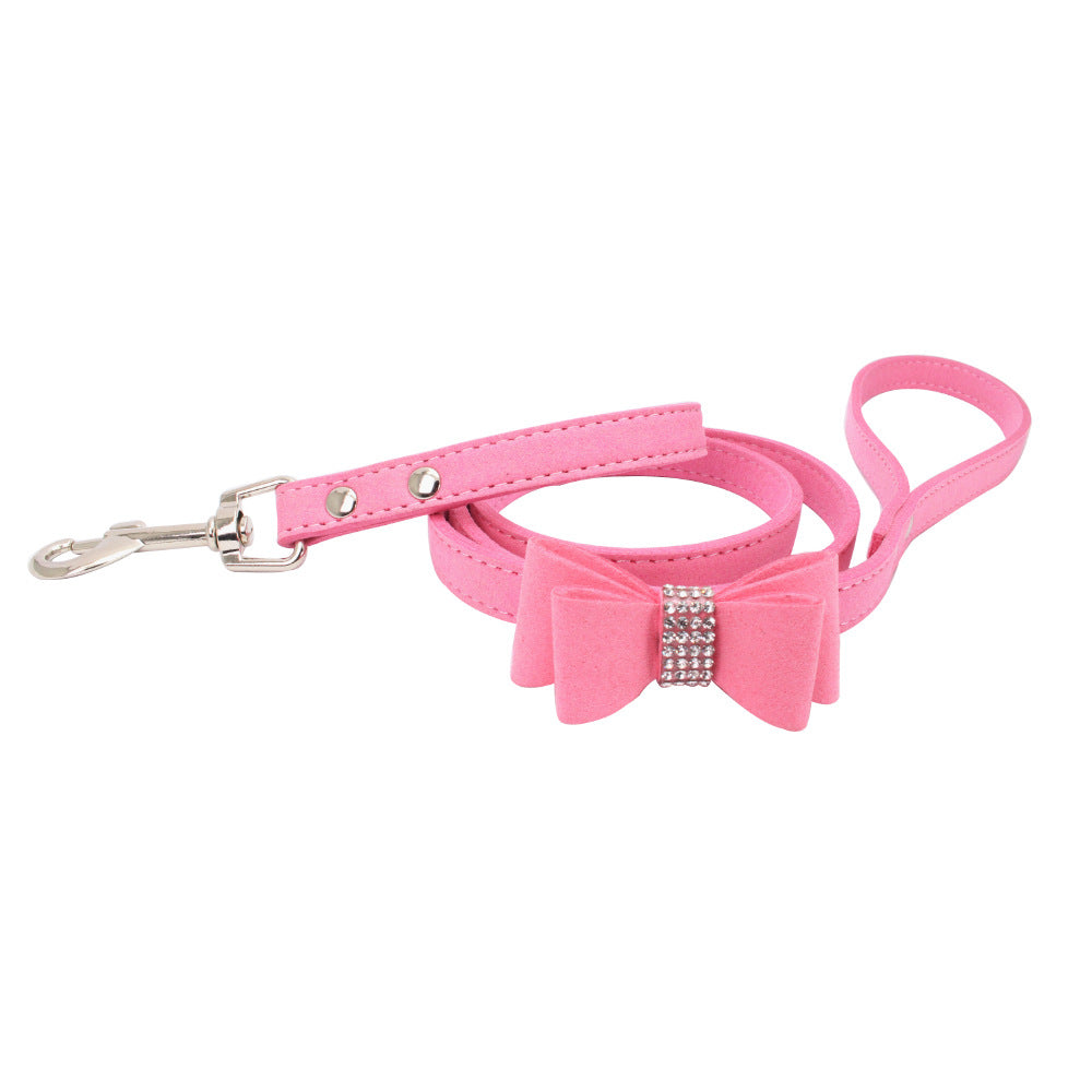 Pink sparkly bow dog harness for small dogs with matching leash for stylish pet walks