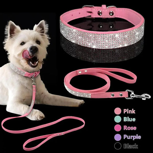 Sparkly dog collar and leash set in pink for stylish pet walks