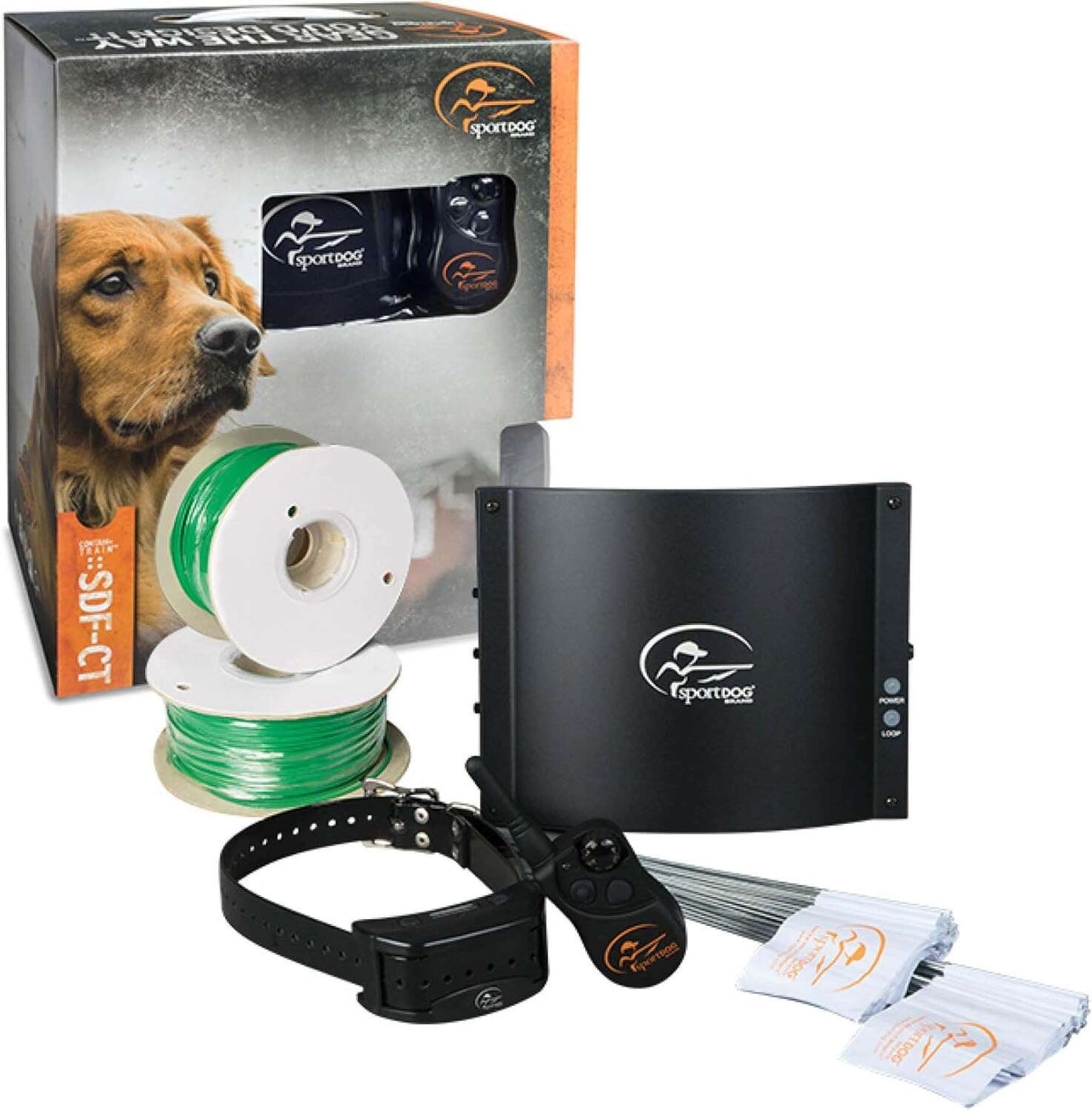 SportDOG Contain-N-Train fence system with collar, wire, and training flags for pet containment