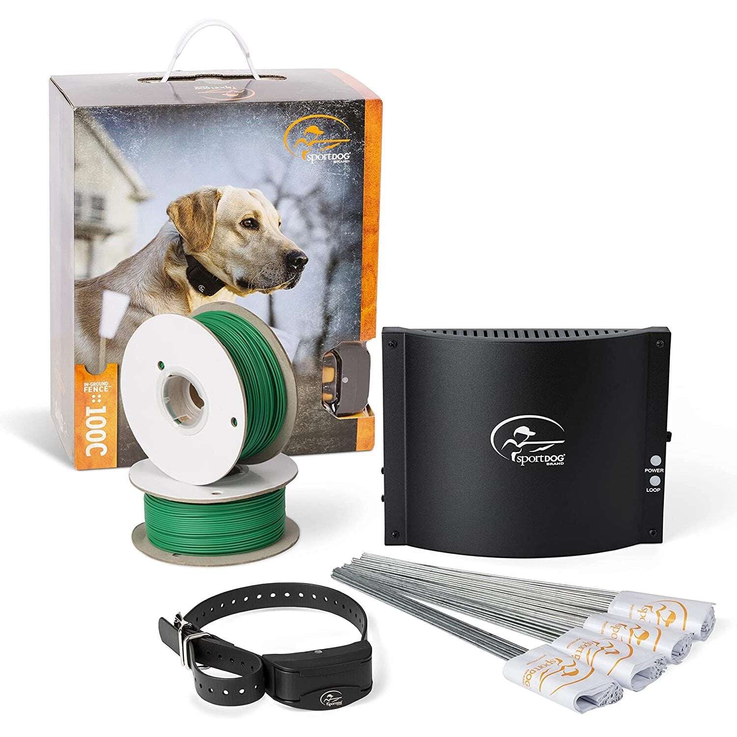 SportDog SDF-100C containment system with collar, wire, and flags for safe pet containment