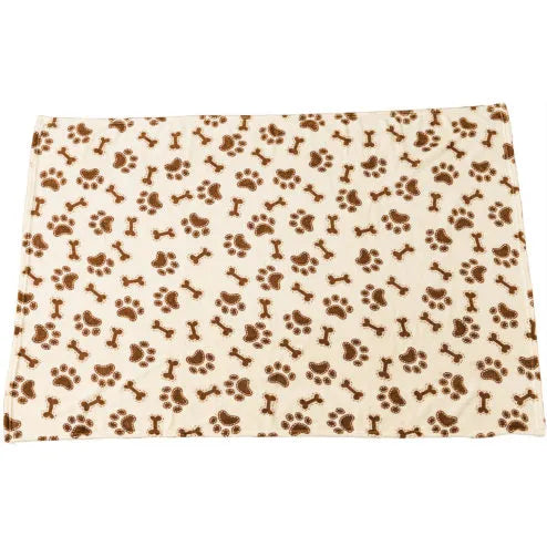 Spot Snuggler Plush Pet Blanket by The Family Pet, 40x60 inches, featuring a playful bones and paws design in soft colors.