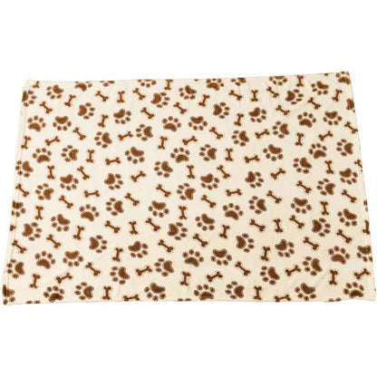 Spot Snuggler Plush Pet Blanket by The Family Pet, 40x60 inches, featuring a playful bones and paws design in soft colors.