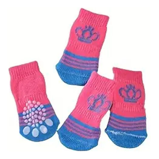 Spring Bug Pink and Blue Non-Skid Bottom Warm Pet Socks - 4pc
