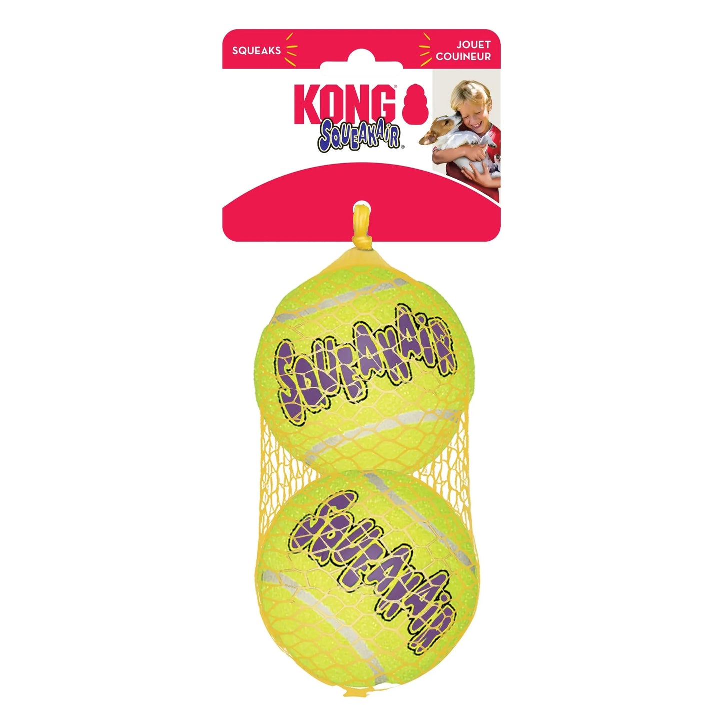 Large K9 Outdoors Squeakair Balls Dog Toy in vibrant colors, 2-pack, perfect for playful dogs. Ideal for fetch and chewing.
