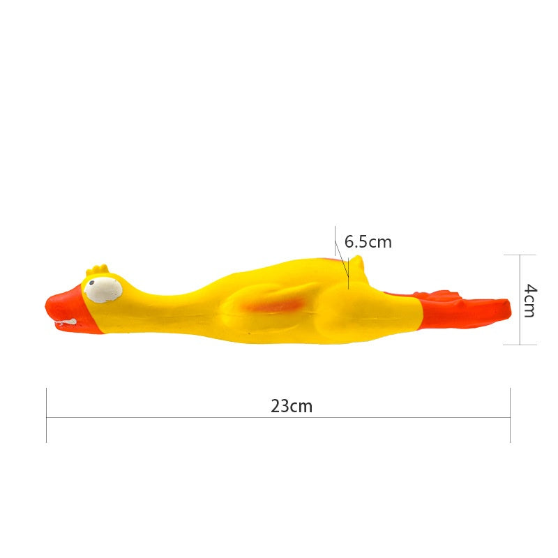 Colorful yellow squeaky dog toy shaped like a fun duck for playful pets