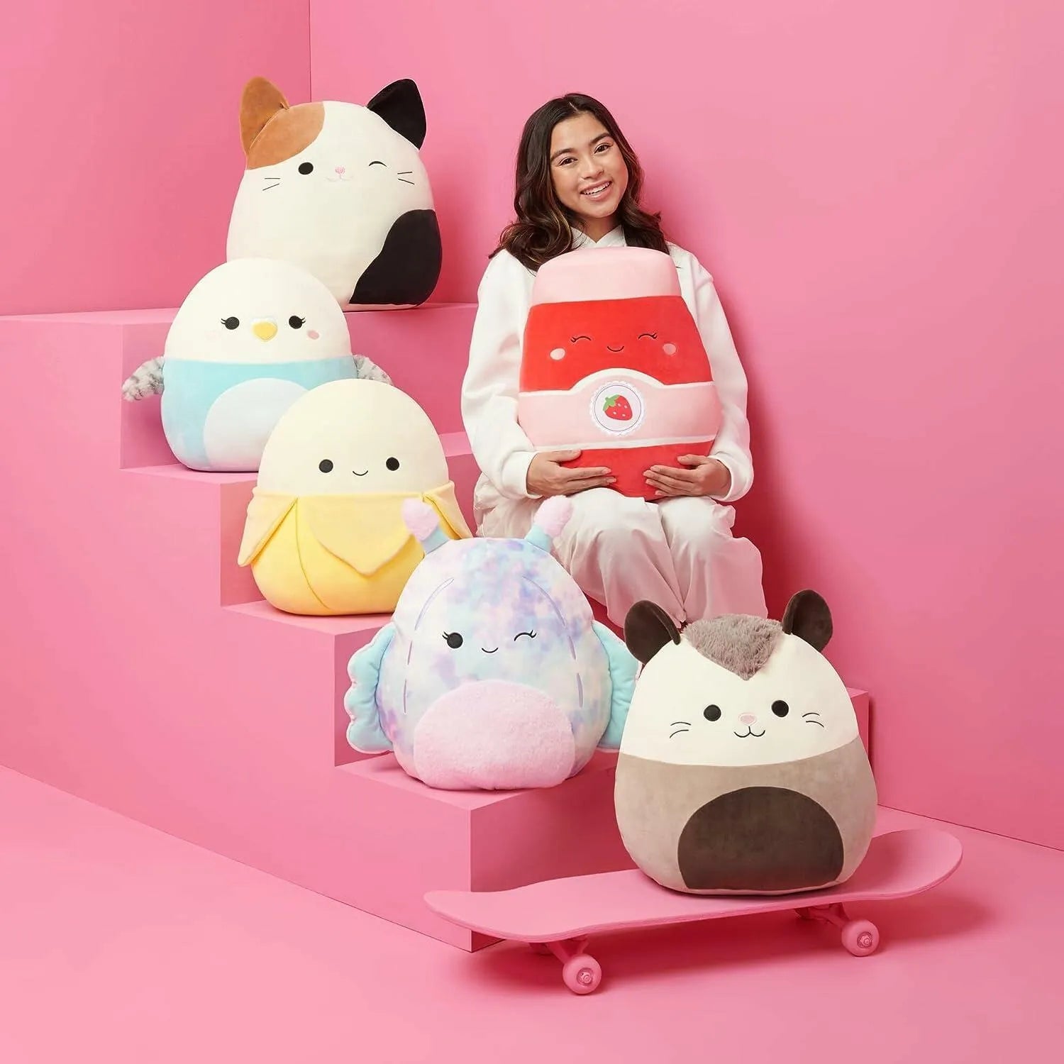 Squishmallows Emery Latte multicolor squeaky plush dog toy by Deal US, 3.5 inches, perfect for playful pups.