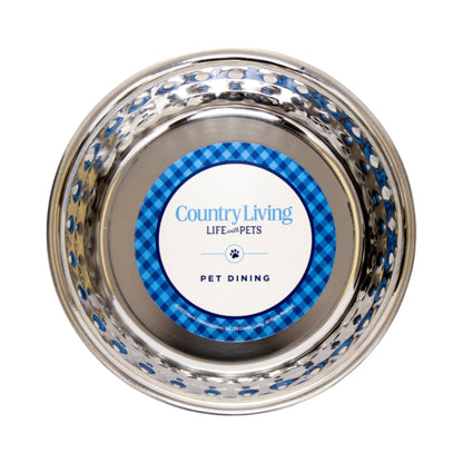 Country Living Set of 2 Hammered Stainless Steel Dog Bowls –