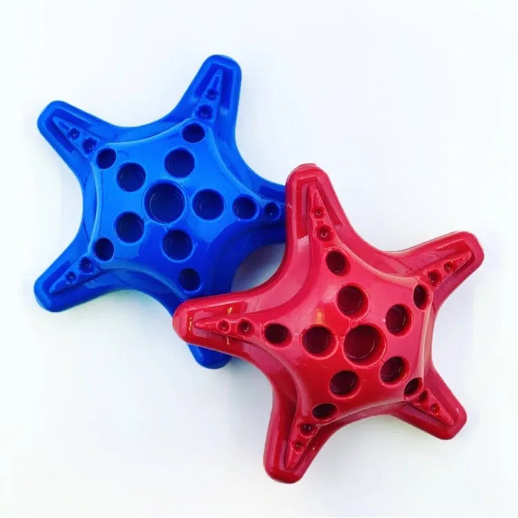 Starfish Nylon Dog Chew Toy by SodaPup, available in blue and red, perfect for aggressive chewers, USA made.