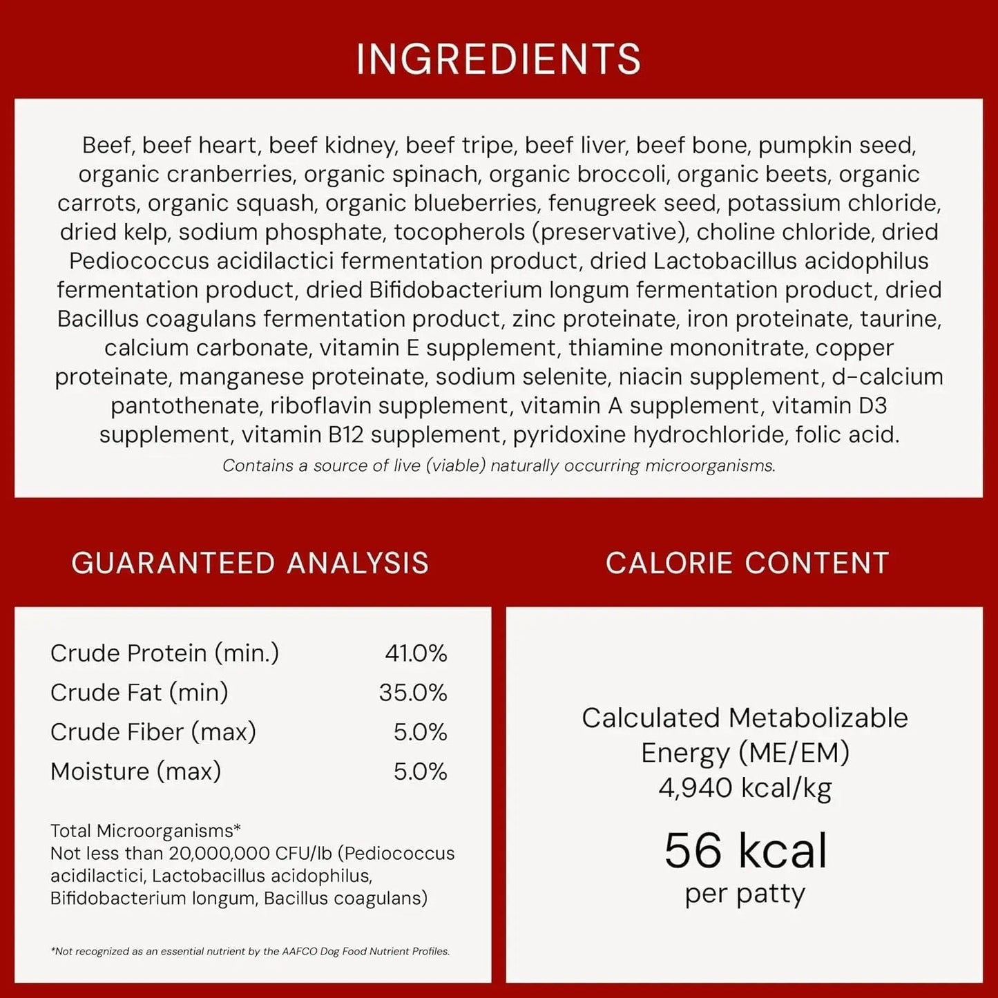 K9 Outdoors freeze dried raw dog food beef ingredients and nutritional analysis information