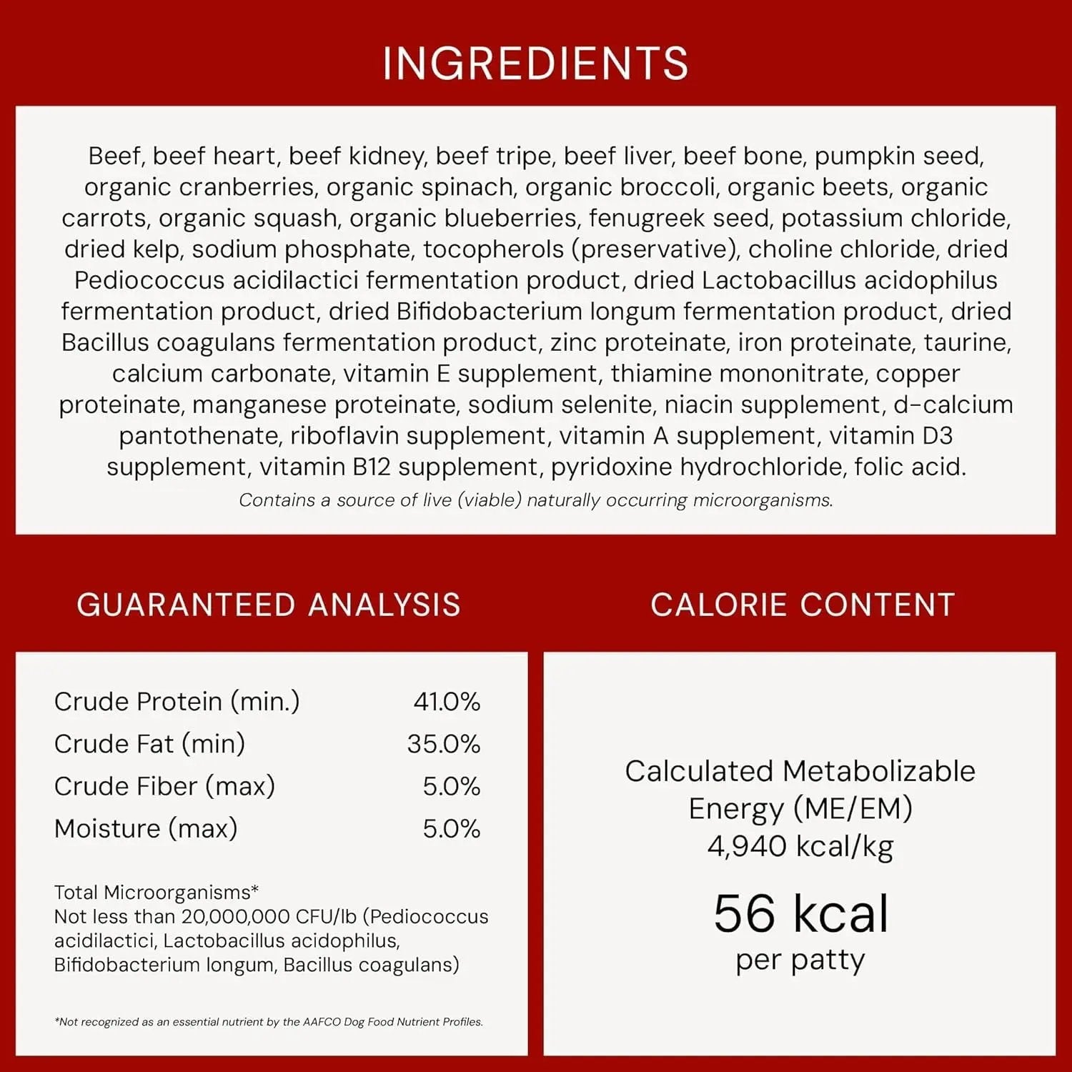 K9 Outdoors freeze dried raw dog food beef ingredients and nutritional analysis information